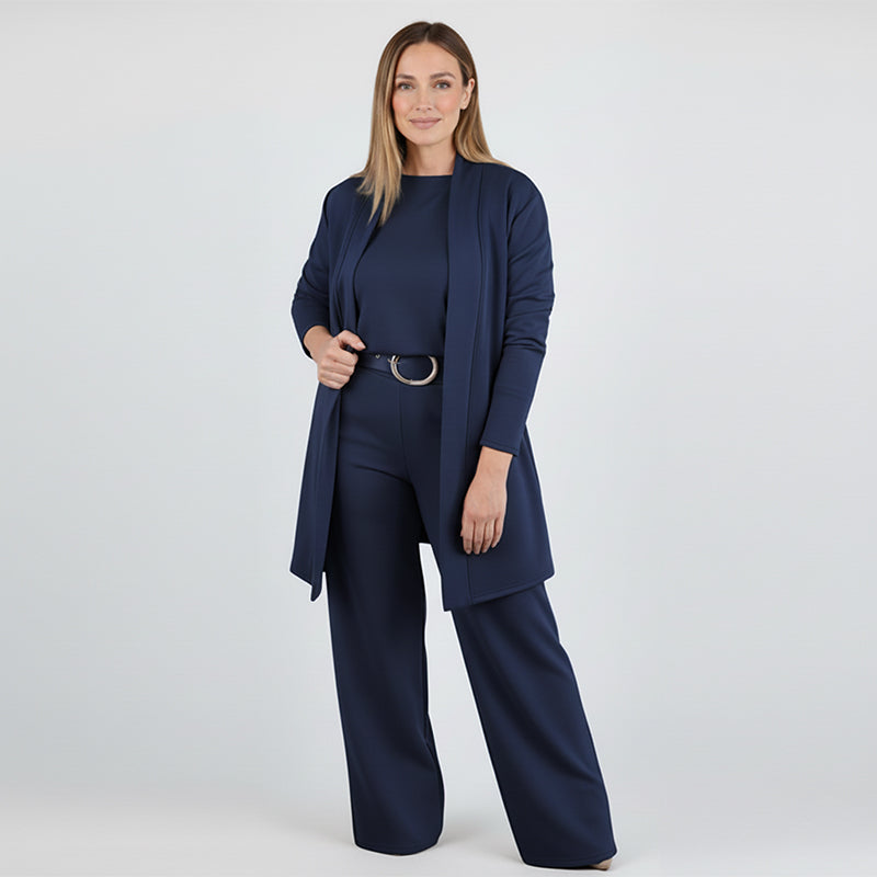 Elegant 3-Piece Set - Long Cardigan, Top, and Trousers