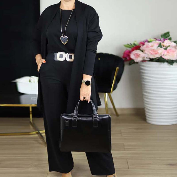 Elegant 3-Piece Set - Long Cardigan, Top, and Trousers