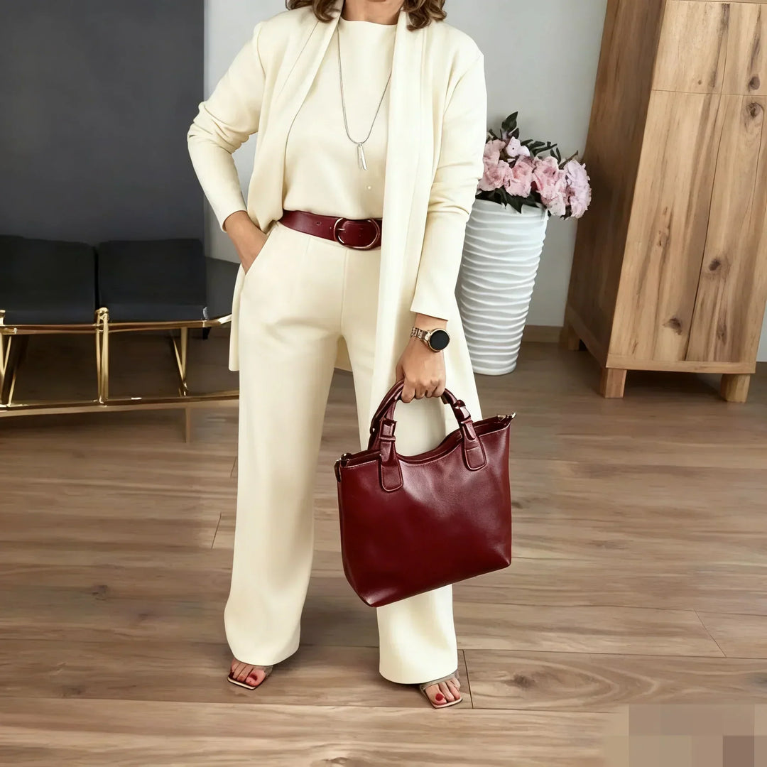 Elegant 3-Piece Set - Long Cardigan, Top, and Trousers