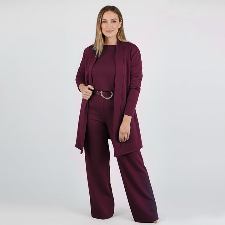 Elegant 3-Piece Set - Long Cardigan, Top, and Trousers