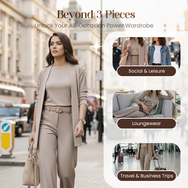 Elegant 3-Piece Set - Long Cardigan, Top, and Trousers