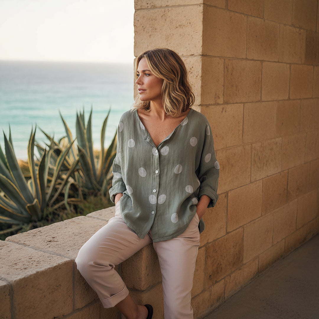 The Byron Spotted Linen Blouse