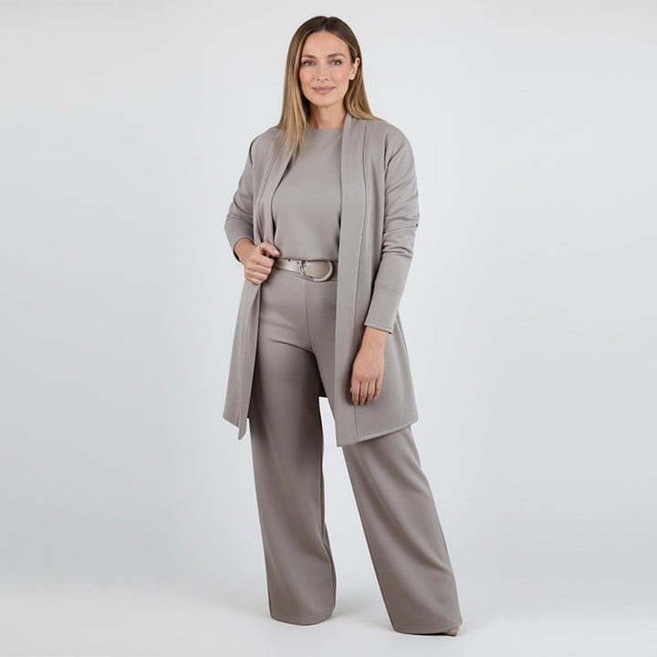 Elegant 3-Piece Set - Long Cardigan, Top, and Trousers