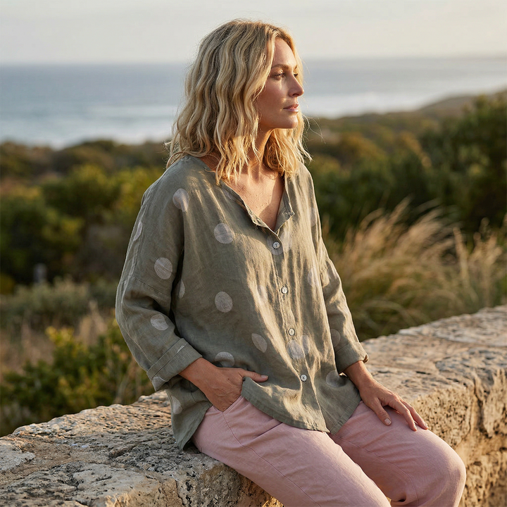 The Byron Spotted Linen Blouse